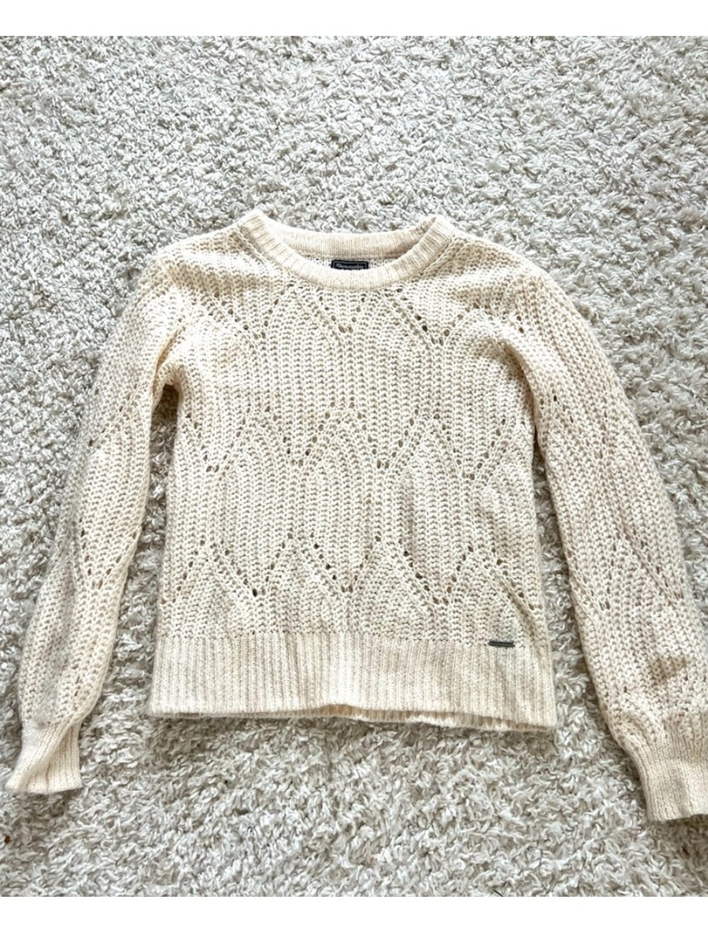 Abercrombie & Fitch Cream Open-Weave Crewneck Sweater